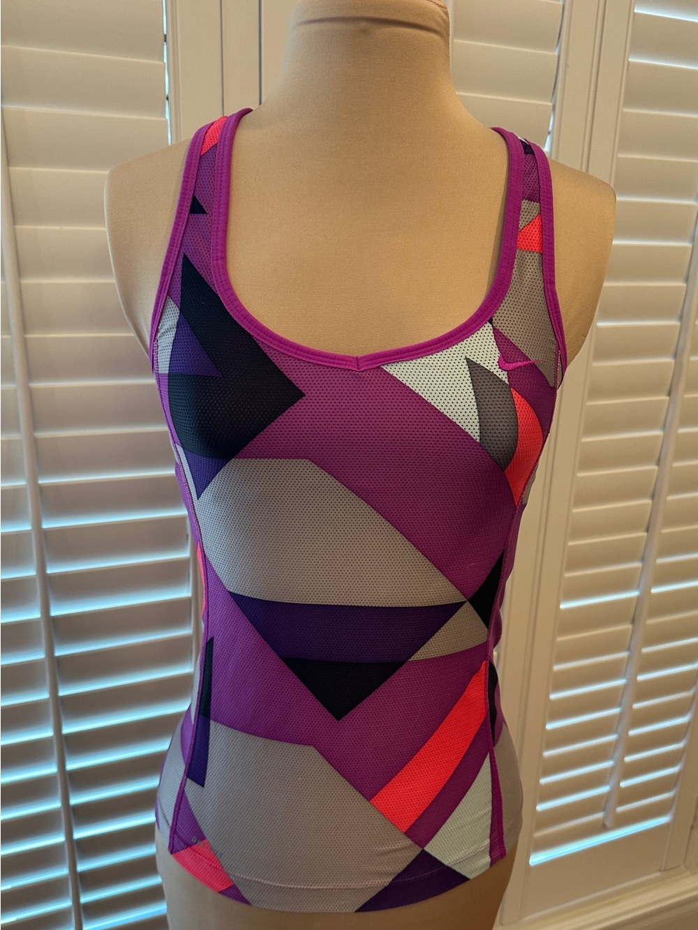 Nike Purple Geo-Print Dri-Fit Racerback Running Tank with Built in Shelf Bra